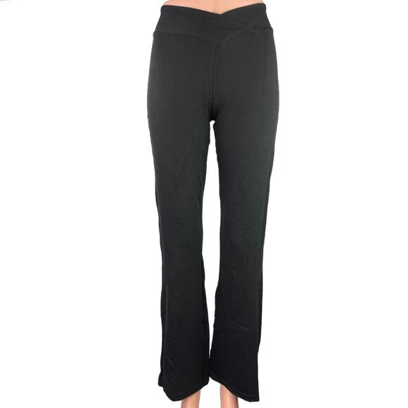 AYM Black Mid Rise Pull On Stretch Career Ankle Flared Trouser Pants Size XS - Picture 1 of 5